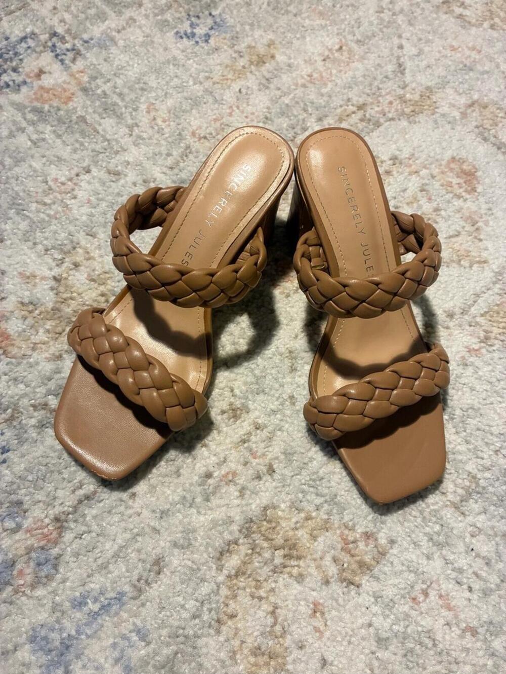 Sincerly Jules Braided Strap Tan Mules-Size 7